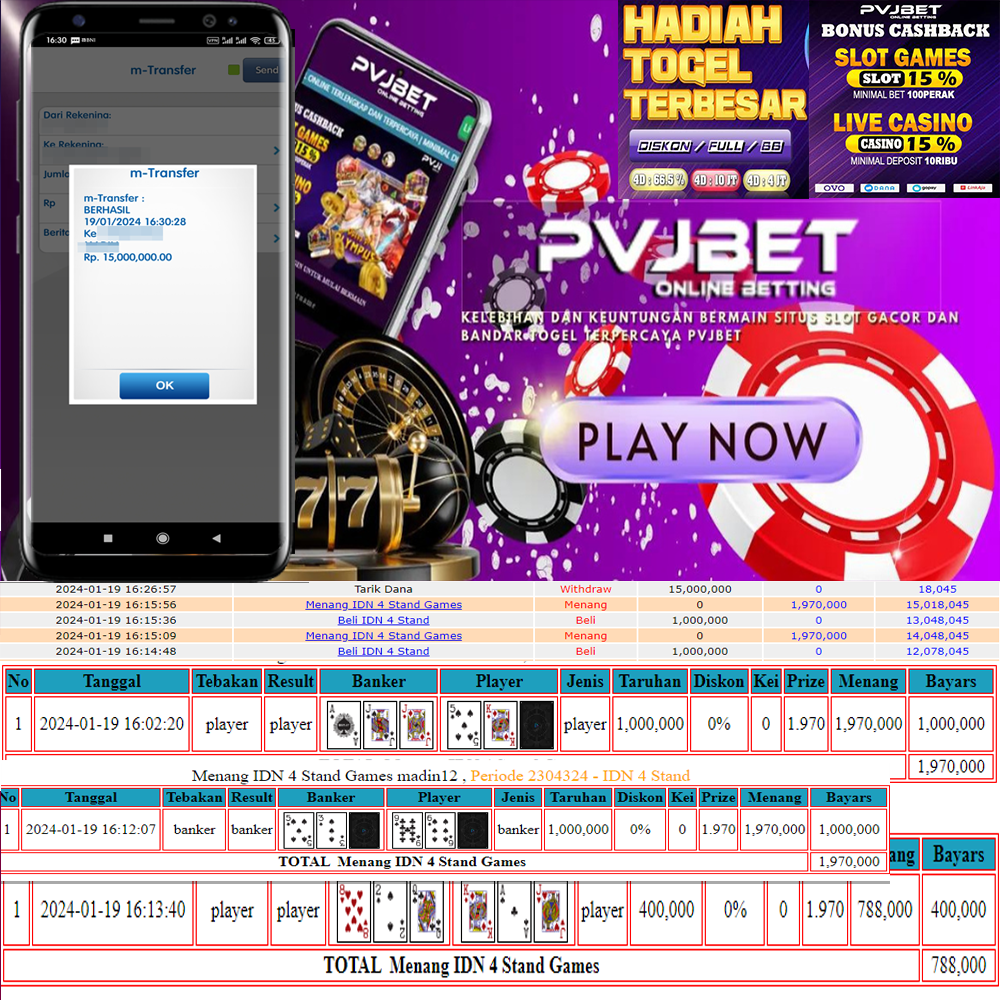 JACKPOT PERMAINAN LIVE CASINO ONLINE PASARAN “IDN 4 Stand Games″ 15 JT