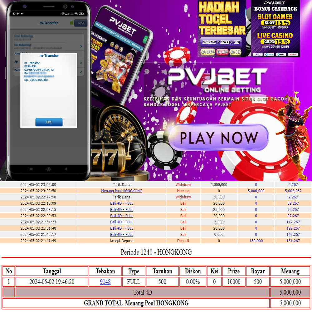 JACKPOT 4D TOGEL ONLINE PASARAN “HONGKONG” 5JT