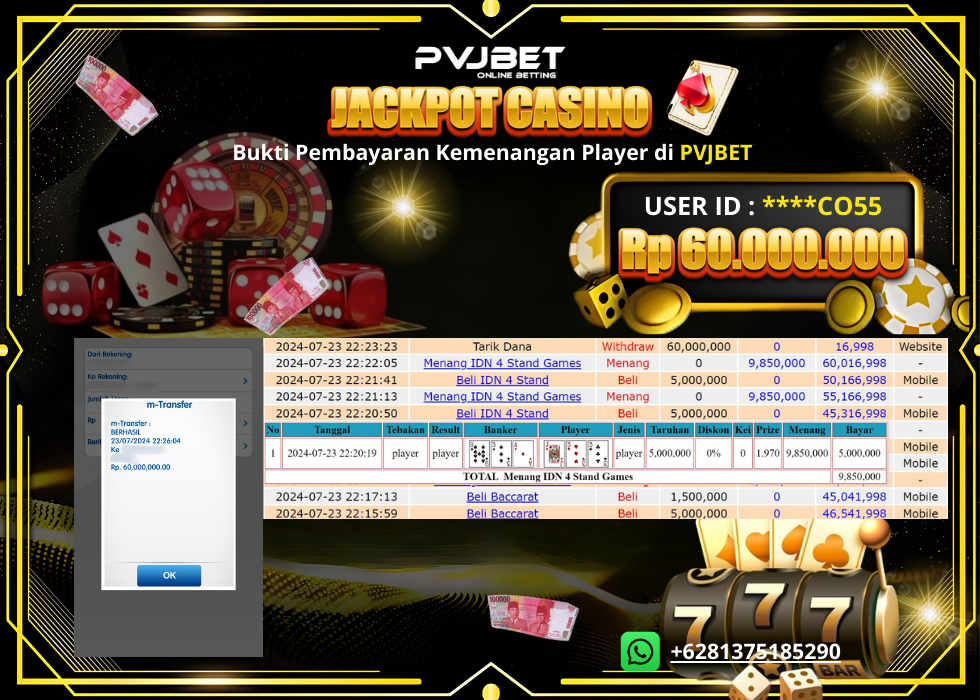 JACKPOT CASINO ONLINE “IDN 4 STAND GAMES” 60JT